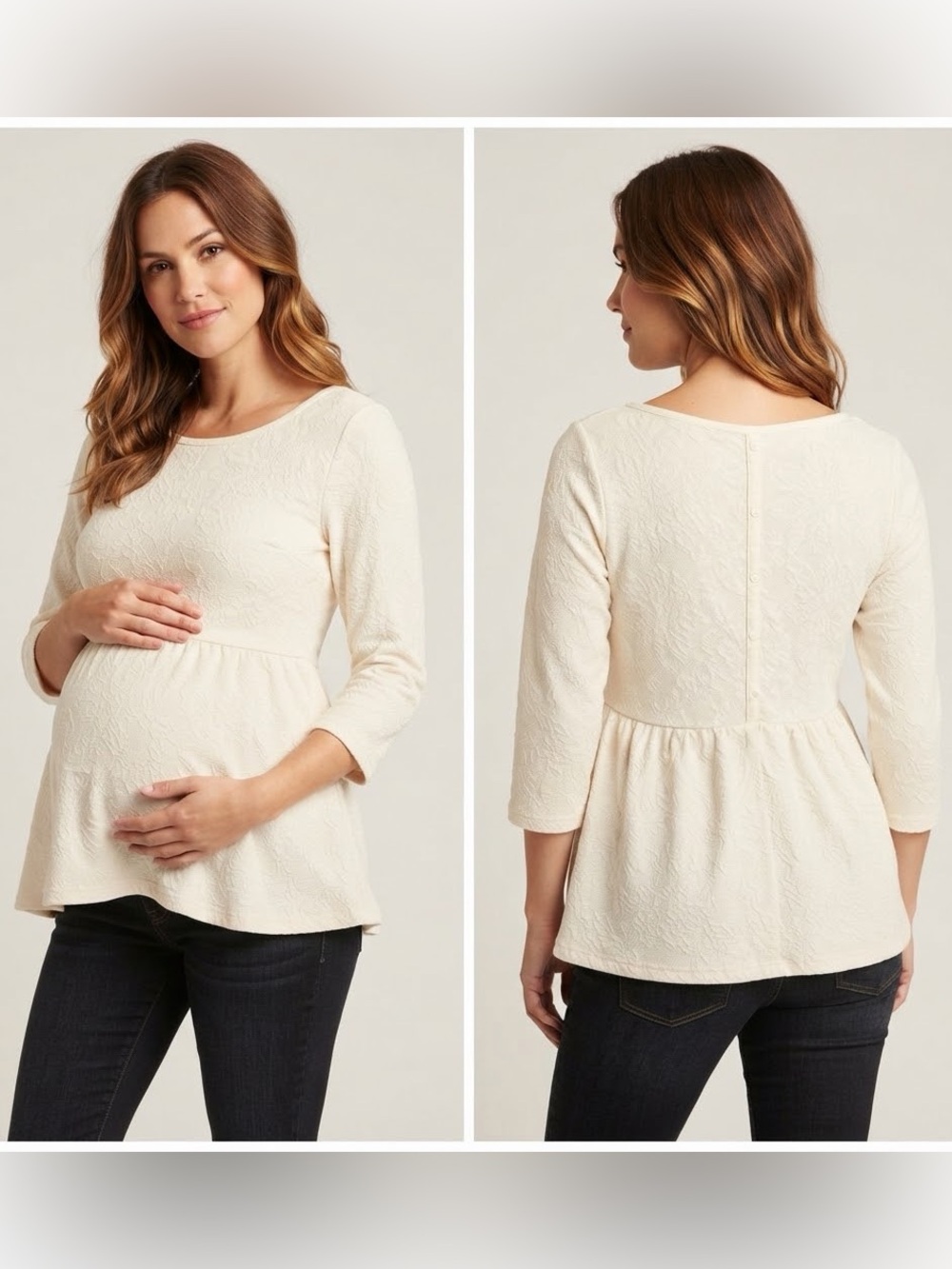 A Pea In The Pod ivory jacquard Empire-waist peplum top size Small.